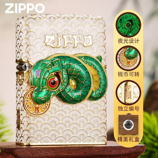 Zippo genuine lighter snake to operate luminous gold plated heavy armor windproof kerosene high-grade limited collection