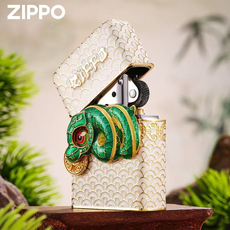 Zippo genuine lighter snake to operate luminous gold plated heavy armor windproof kerosene high-grade limited collection