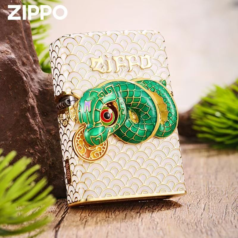 Zippo genuine lighter snake to operate luminous gold plated heavy armor windproof kerosene high-grade limited collection