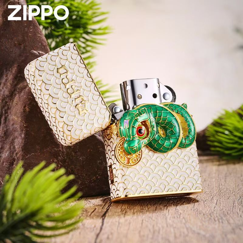 Zippo genuine lighter snake to operate luminous gold plated heavy armor windproof kerosene high-grade limited collection