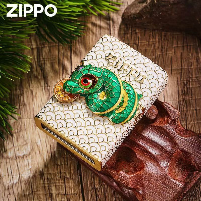 Zippo genuine lighter snake to operate luminous gold plated heavy armor windproof kerosene high-grade limited collection