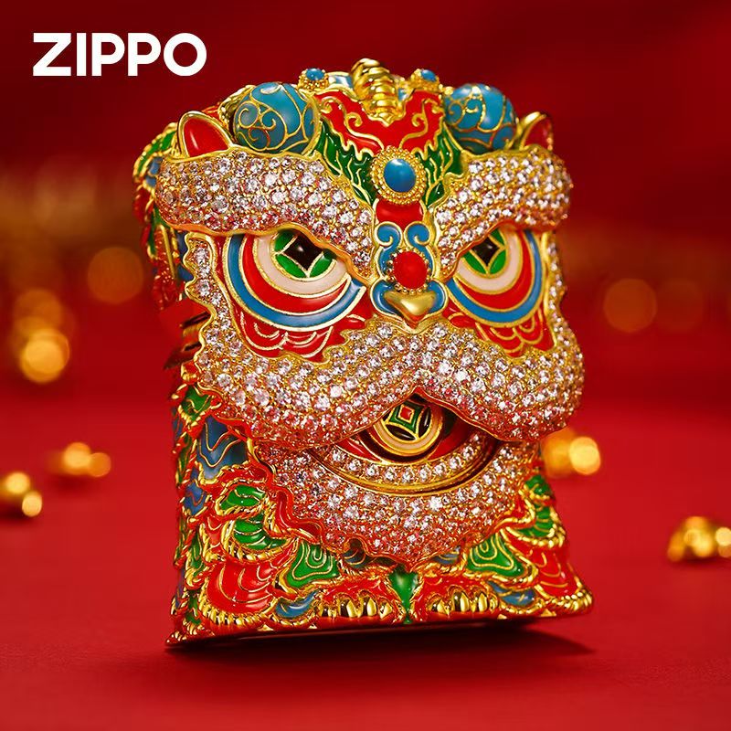 Zippo official genuine case gold-plated enamel smart lion national style New Year high-grade holiday gift to boyfriend