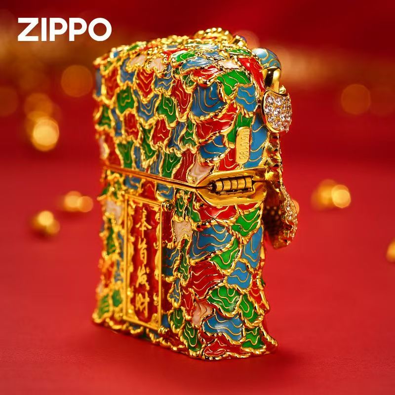 Zippo official genuine case gold-plated enamel smart lion national style New Year high-grade holiday gift to boyfriend