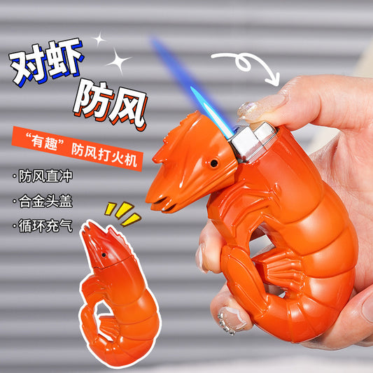 Personalized crayfish windproof inflatable lighter creative Internet celebrity prawn straight cigarette lighter